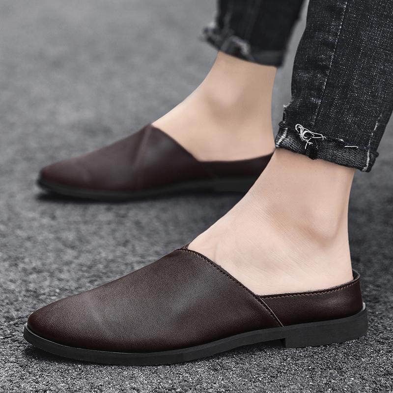 נעלי מולר לגברים בעבודת יד, נעלי מוקסין קיץ לגברים, נעלי קז'ואל לגברים נושמות, נעלי בית חצי נעל קלות משקל, נעליים שטוחות נוחות לגברים, נעליים עצלות