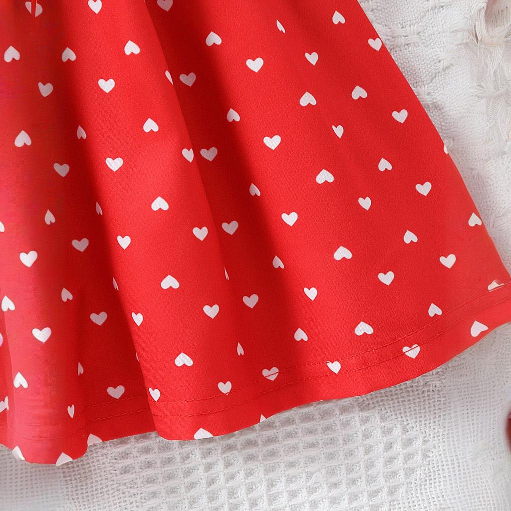 Dress For Girls 1-8Y Birthday Korean Style Fashion Lace Trim Heart Pattern Dress with Matching Bag