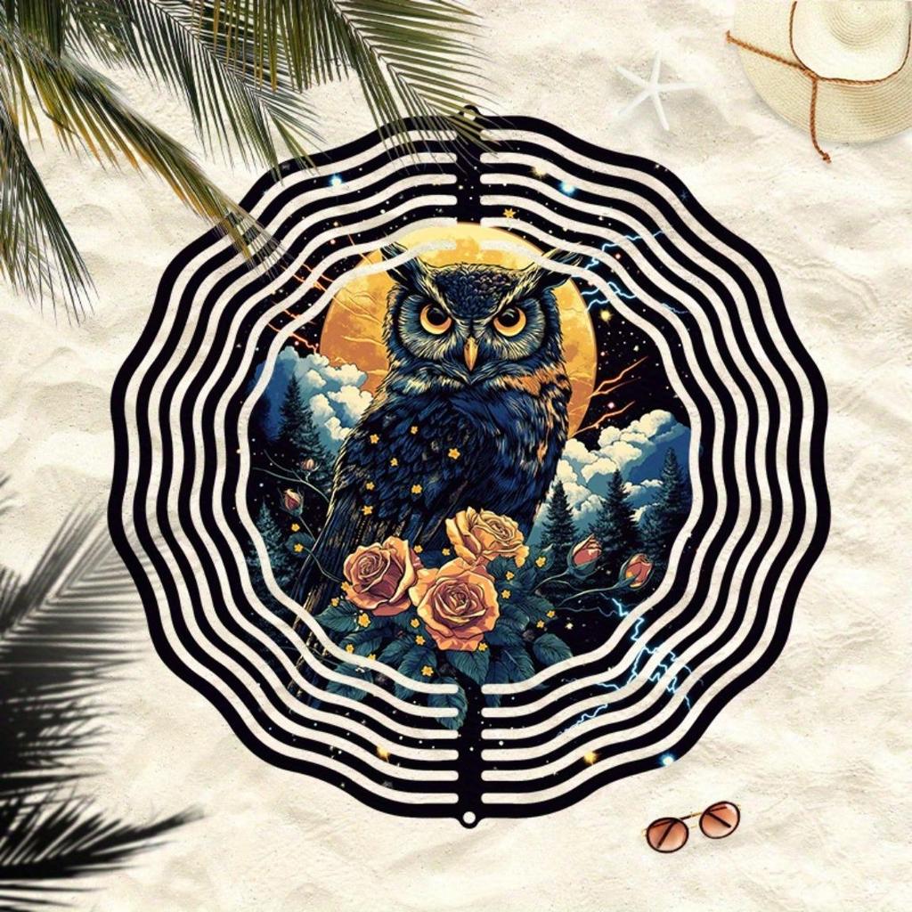 2D Metal Owl Mandala Wind Spinner for Outdoor Garden Courtyard and Home Decor Moonlight Hanging Wind Chime No Power Required Easy To Install