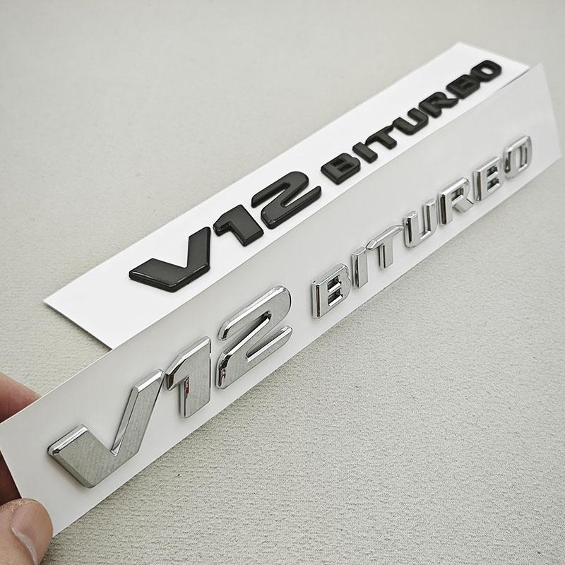 Emblem Adhesive 3D ABS Black Chrome with Letters for Car Side Bumpers V12 BITURBO Logo for G63 G65 Auto Accessories