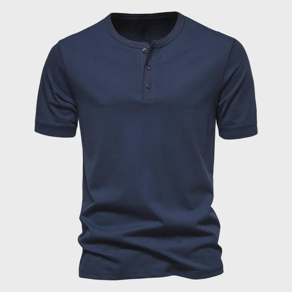 Pánské jednobarevné americké letní jednobarevné tričko Henley s polovičním rukávem - trendy sportovní oblečení pro volný čas