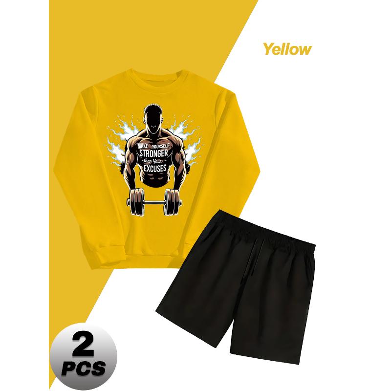 Crew Neck Long Sleeve Sweatshirt and Shorts Men s Polyester 2 Piece Set Soft Lightweight Athletic Lounge Tracksuit S