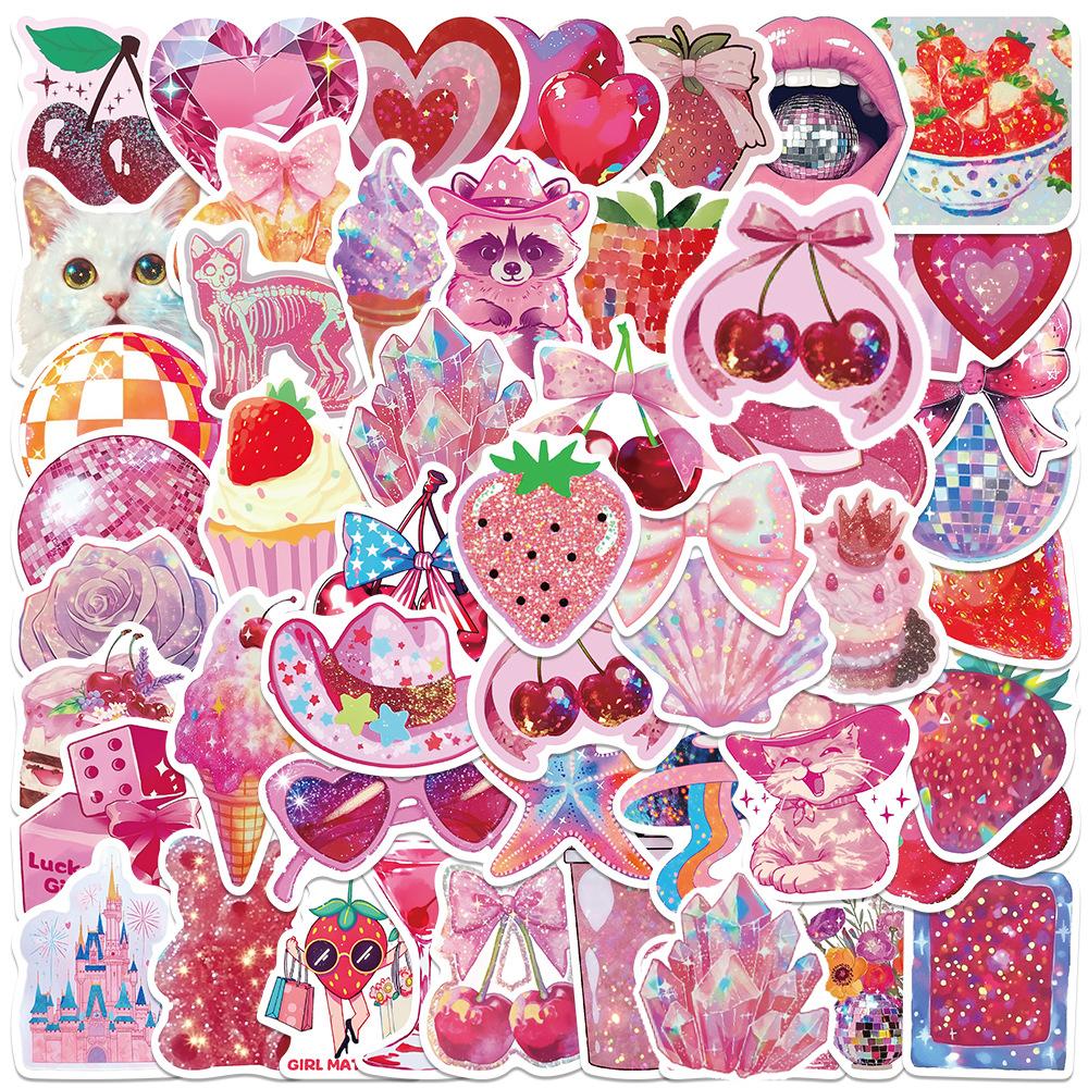 10/30/50pcs Pink INS Style Aesthetic Cartoon Stickers Kawaii Girl Kid Decoration Decals DIY Notebook Phone Suitcase Cute Sticker