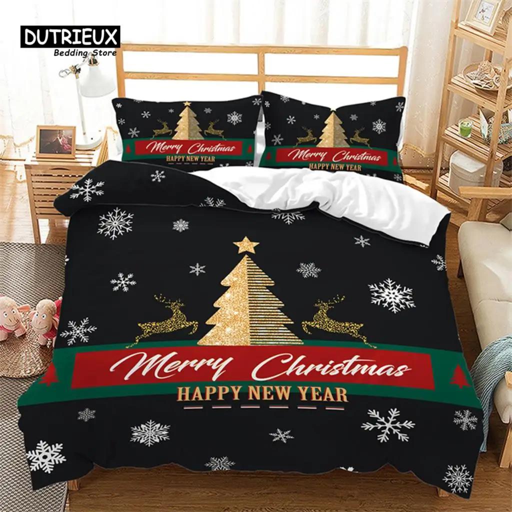 3DMerry Christmas White Bedding Set King Queen Size Microfiber Bedroom Decorative 3D Print Duvet Cover With Pillowcases