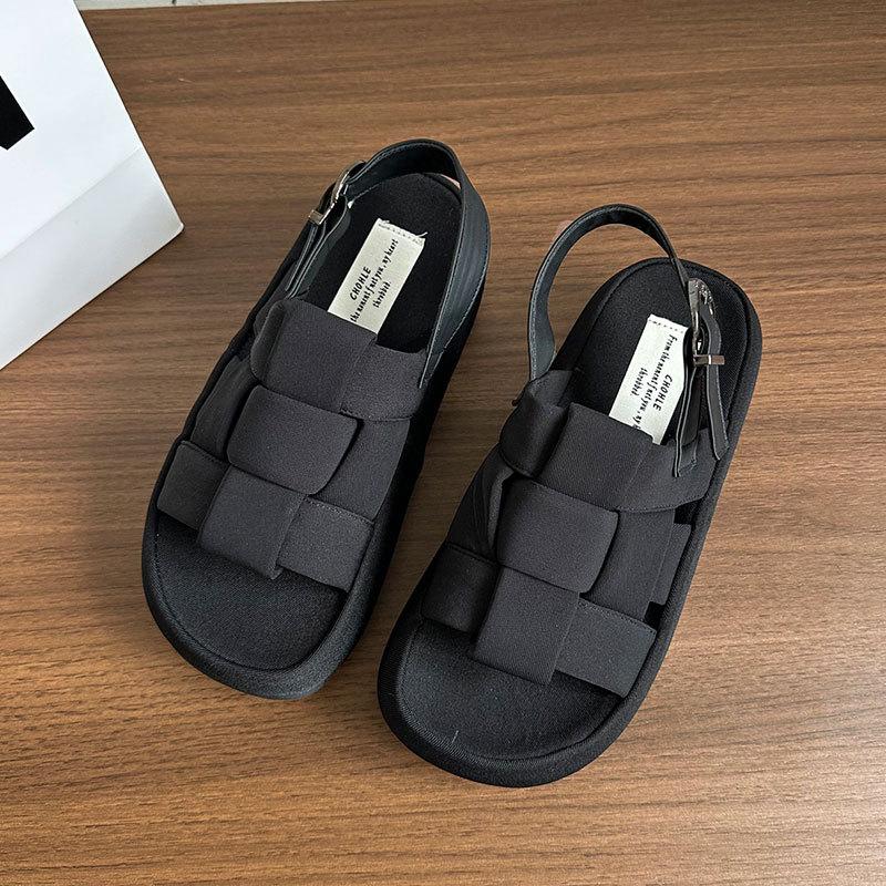 Super fire woven platform sandals women's summer new with skirt non-slip open-toed beach Roman shoes