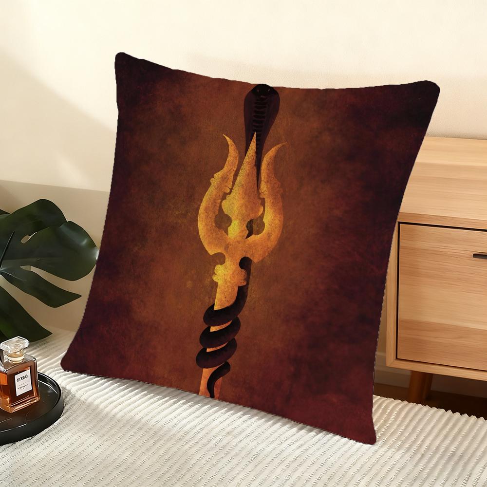 The Shiva Trident Cushion Cover Soft Short Plush Pillow Cover Smooth Cozy Texture Aesthetic Cushion Case Home Decor