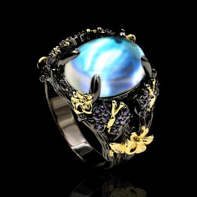 European and American Retro Exaggerated Diamond Antique Ring Gift Trendy Index Finger Ring Personality Stone Ring Female