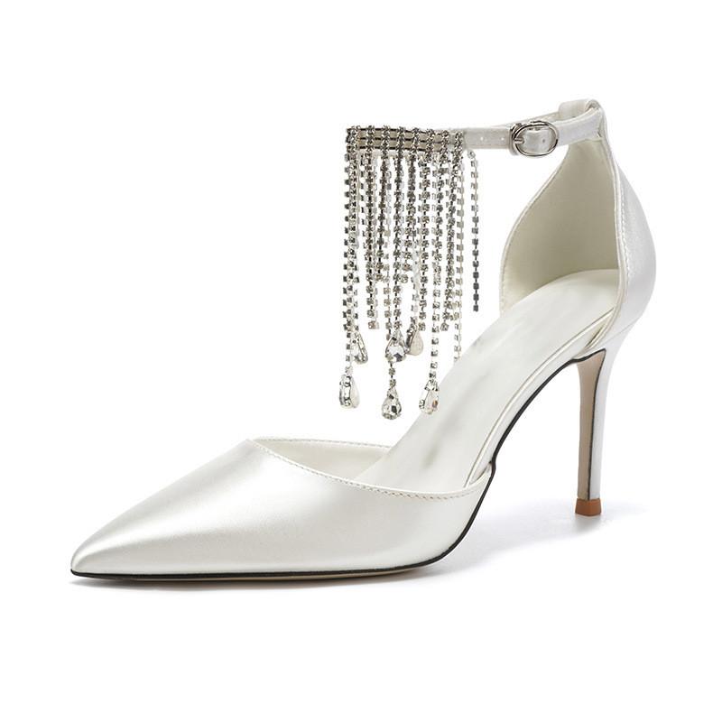 

Fashion Bling Bling Fashion Sequined Rhinesones Tassel Women Pumps Elegant Pointed toe Wedding Bridal Thin High heels Party Prom Shoes 34