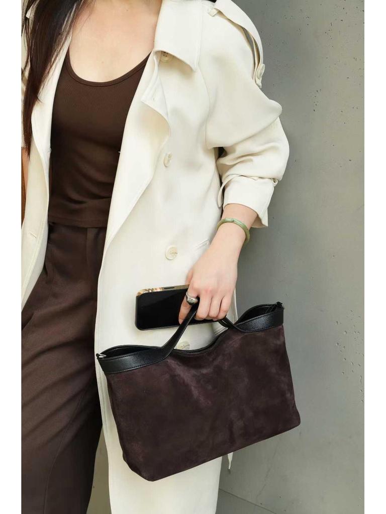 Bolsa Tote de Couro Bovino Fosco Camurçado 2025: Bolsa Transversal Feminina de Grande Capacidade para Outono/Inverno