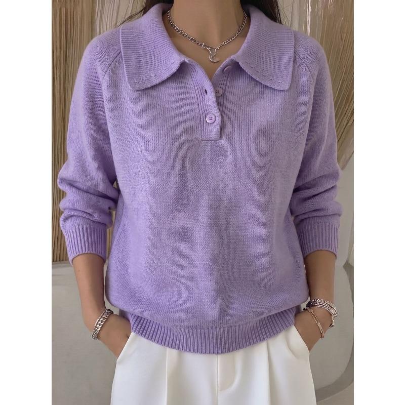 YYFS Women's Fashion Casual Fall Winter Solid Color Print Long Sleeve POLO Neck Sweaters