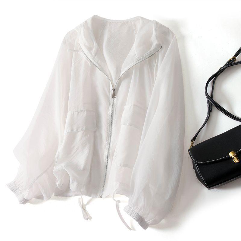 

Высококачественная легкая дышащая солнцезащитная одежда для женщин летом, свободный и легкий топ, модная тонкая куртка с капюшоном и завязками XXL белый