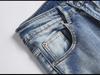 European Street Style Blue Cobra Embroidery Slim-Fit Men's Jeans