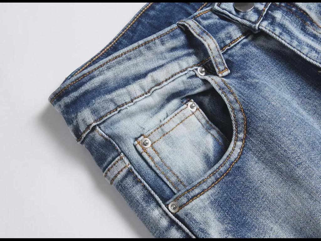European Street Style Blue Cobra Embroidery Slim-Fit Men's Jeans