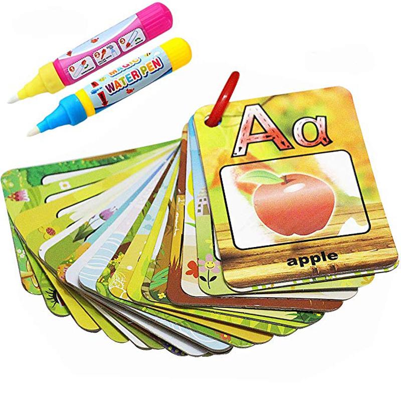Water Drawing Card 26 Alphabet Coloring Book & 2 Magic Pen Letter Card Painting Board English Learning Educational Toys