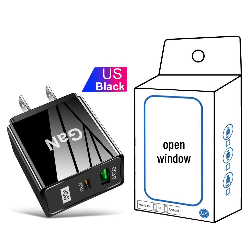 GaN 33W USB Fast Charger: QC 3.0 & PD, US/EU/UK Plug, Ideal for Mobile Phones
