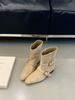 2024 Autumn/Winter New Short Boots Women's Leather Buckle Pointed Suede Flat Bottom Women Platform Boots