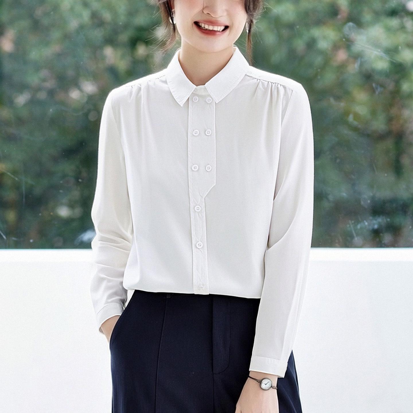 

Women s Long Sleeve Blue Shirt: 2026 Spring Design, Square Neck, Irregular Hem, Single-Breasted Medium