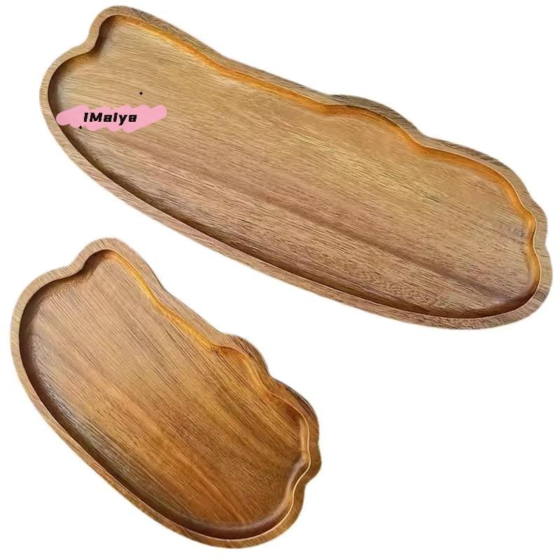 M-Japanese Style Storage Tray Irregular Cloud Shaped Wooden Tray For Bread Dessert Cake Coffee Tea Cup Household Organizer Plate