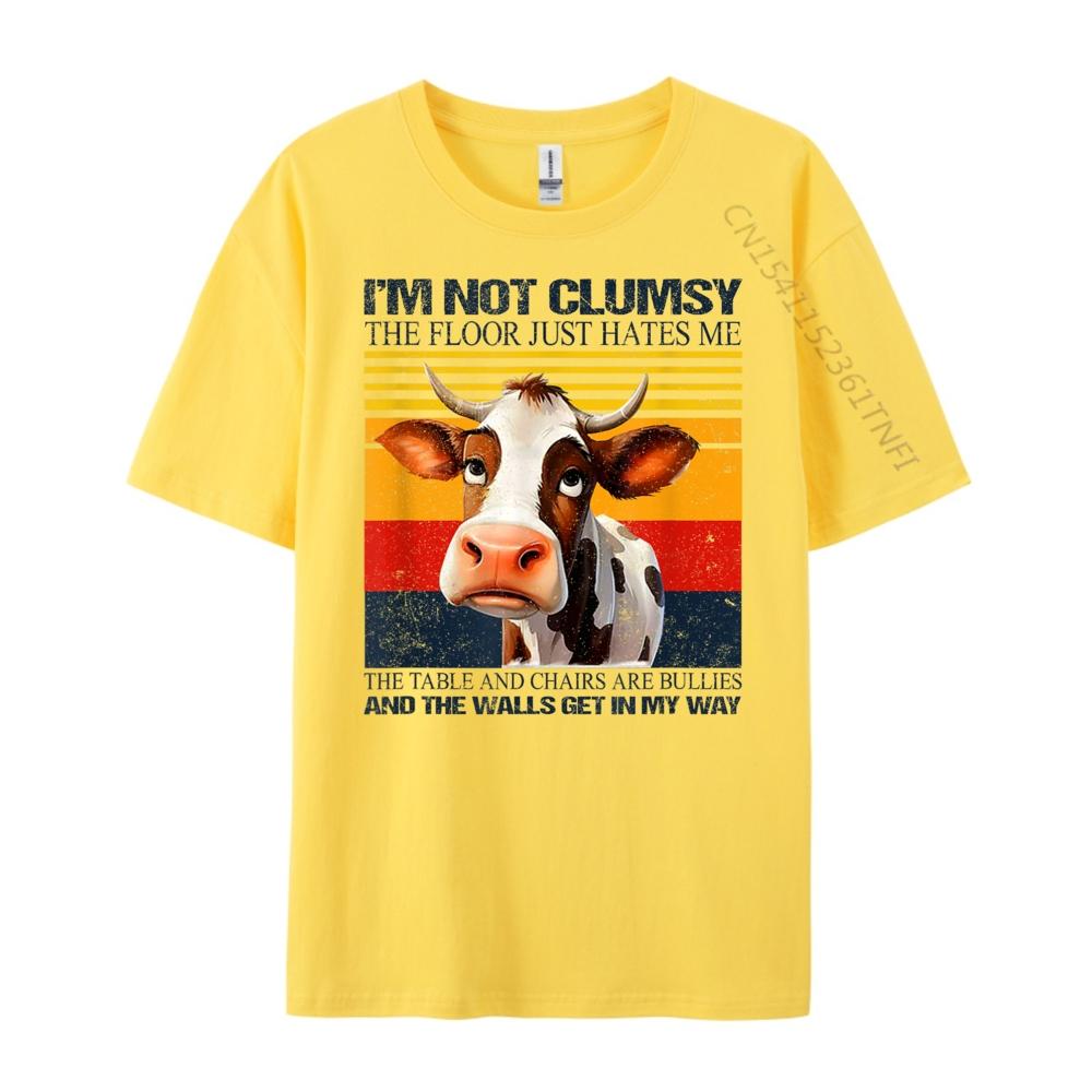 Cow I M Not Clumsy The Floor Just Hates Me The Table Graphic T Shirts Men Cotton Short Sleeve T-Shirt Big And Tall Letter