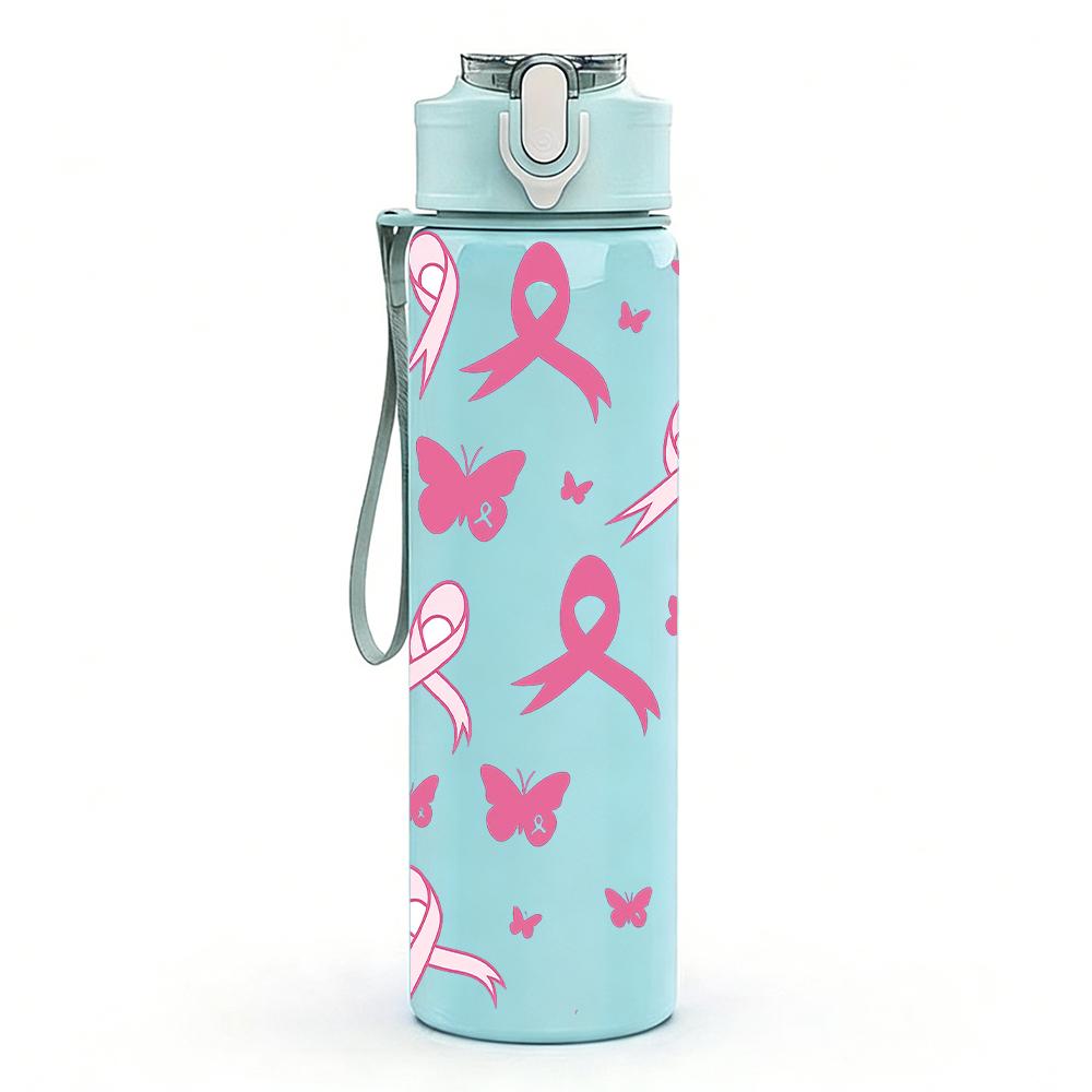 1 PZ Nastro Rosa Simbolo di Consapevolezza Texture 750ml Colore Plastica Borraccia Tappo a Vite Anti-perdita Con Cannuccia Pieghevole Per Sport Ufficio Uso Domestico