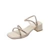 Mote Firkanttå Beige Hælsandaler 2025 Sommersalg av Damesko Svart Blokkhæl Åpen Nye Klare Retro Lave Mote Rhinestone Comfo