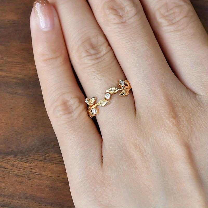 1Pc Fashionable Thorn Synthetic Zircon Ring, Exquisite Flower Branch Wrapped Country Style Ring, Simple and Multi-purpose Index Finger Ring