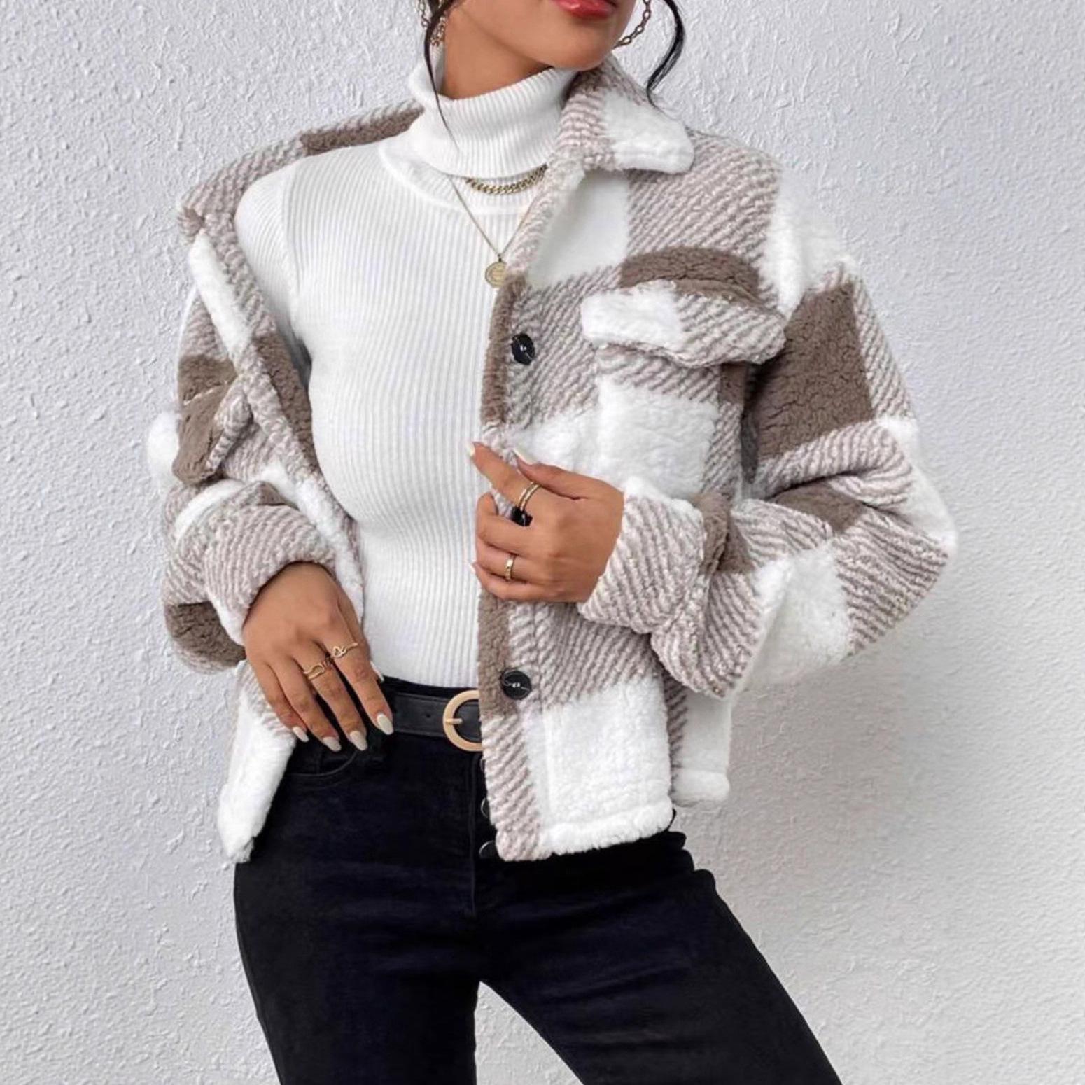 

2025 Double-sided Plush Patch Pocket Button Cardigan - European & American Women s Fashion Extra Extra Large хакі