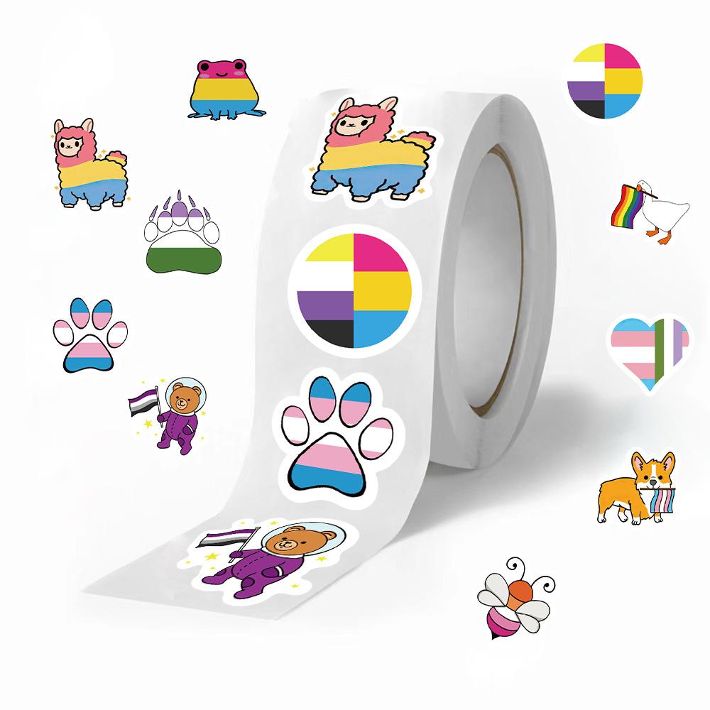500 Pictures/roll Roll Sticker Tape Cartoon Mixed Color Manual Account Material Envelope Seal