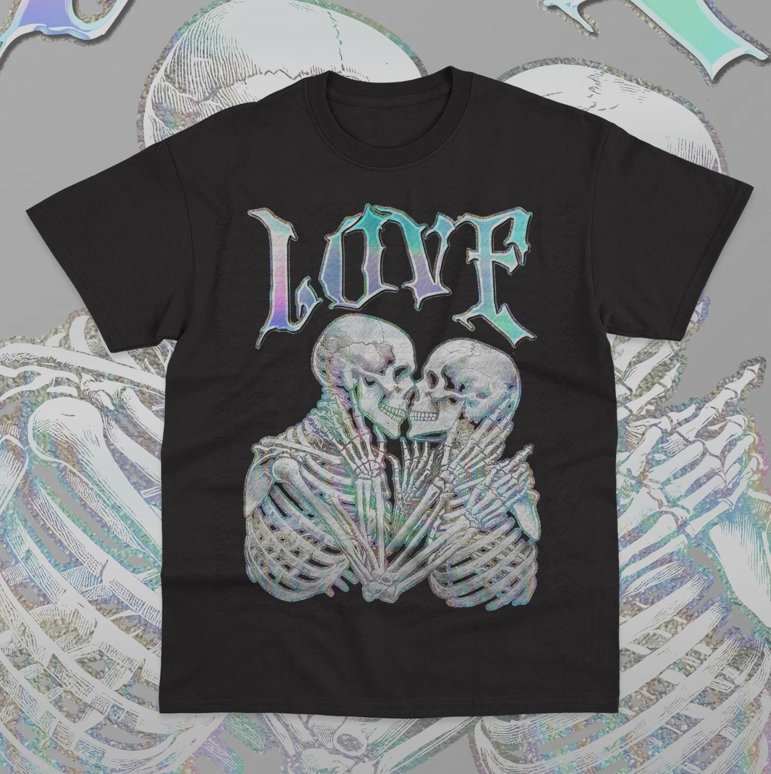 Skeleton Love T-Shirt Skull Lovers Vintage Funny Cute Graphic Sweater Shirt M