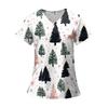 Women's Fashion Printed Short Sleeve V Neck Pattern Tops Pocket Working T-shirts