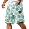 Men Corduroy Drawstring Shorts with Tropical Leaf Print Elastic Waist Casual Fit Summer Beachwear Classic Wear Style 1979