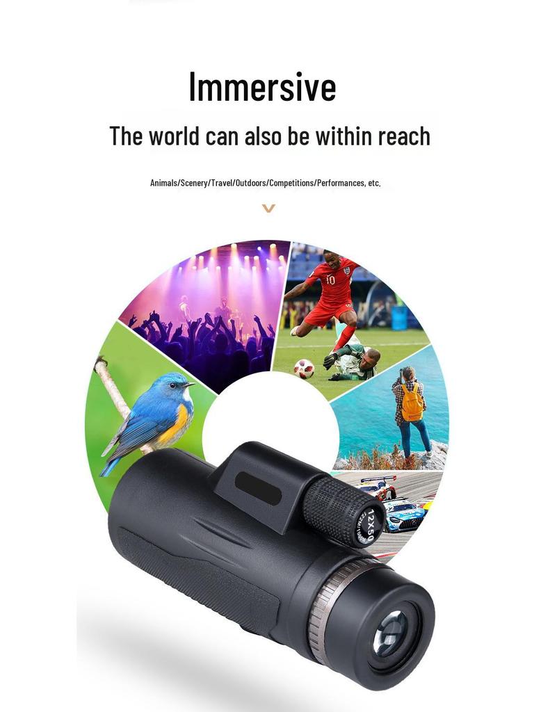 12X50 Monocular Telescope: Large Aperture, Low-Light Night Vision, High Magnification, HD Mobile Phone Compatible.