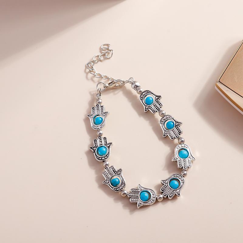 Vintage Hamsa Hand Fatima Evil Eye Bracelets for Women Jewelry Bohemian Natural Stone Beads Charm Bangles Couple Gift