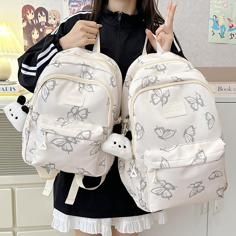 Japanese Ins Style Butterfly Backpack for Women Junior High School Girls School Bag Large Capacity Travel Light Backpack
