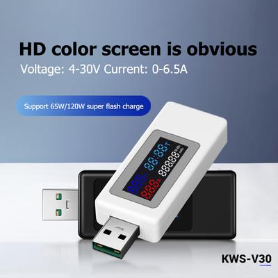 6 In 1 USB Tester DC Digital Voltage Power IPS Display Timing Capacity Meter Detector Adapter for Current Measuring KWS-V30
