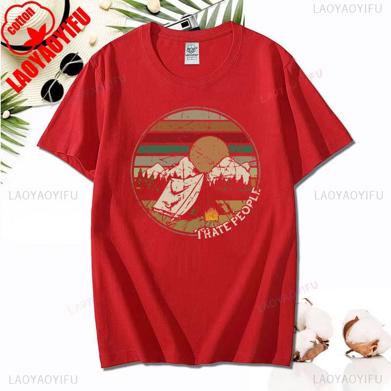 Love Camping I Hate People Vintage Funny T-Shirt Unisex Tees Camping Hiking Short Sleeve Tops Camper Gift Cotton O-Neck T-Shirt