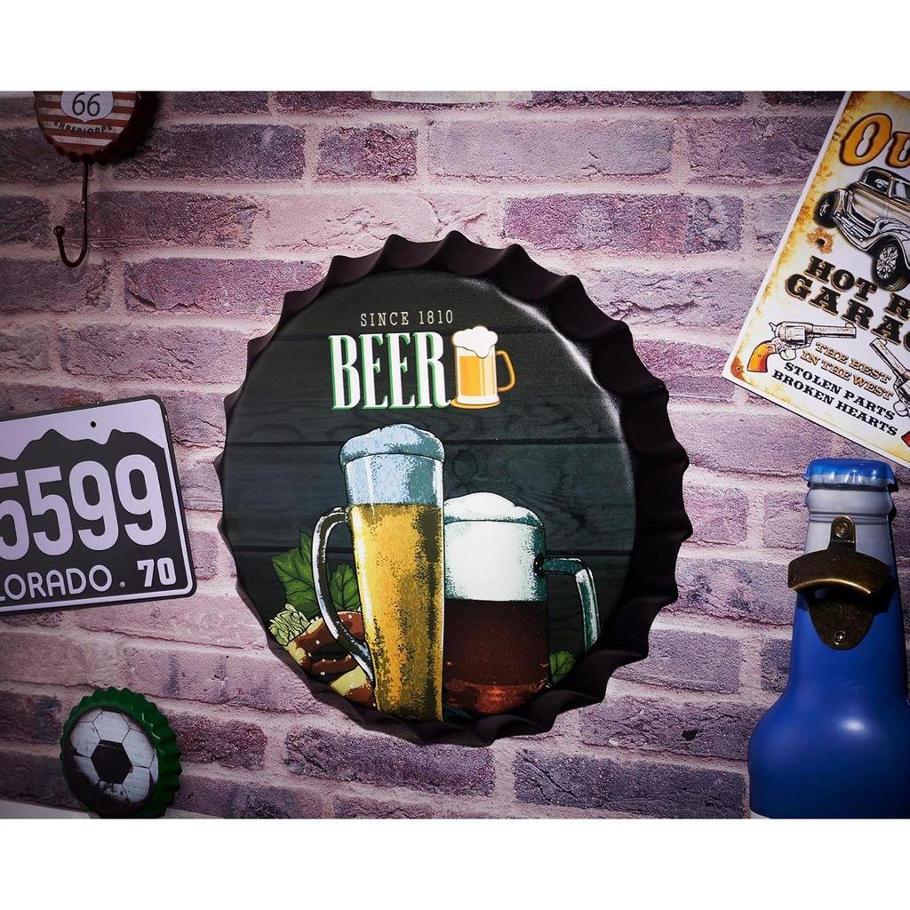 Metall-Flaschenverschlüsse Wandtafel - 14X14 Zoll – Seit-1810-Bier | Metall-Wandbehang Flaschenkappe für Heim-, Bauernhaus-, Bar- & Café-Dekoration