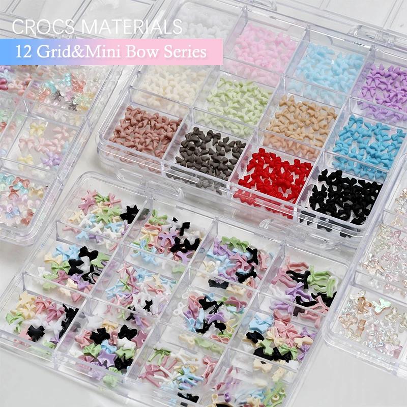 12Grids/Box Mixed Resin Bowknot Tie Ballet Ribbon Nail Charms 3D Colorful Kawaii Rhinestone Nail Art Decorations DIY Manicure