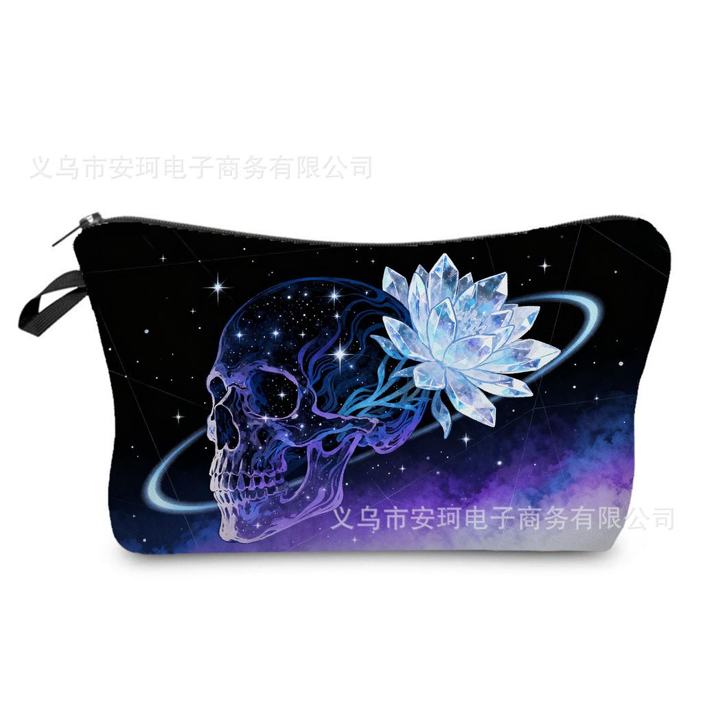 Women Skull Print Cosmetic Bag Toiletries Organize Travel Storage Case 6359