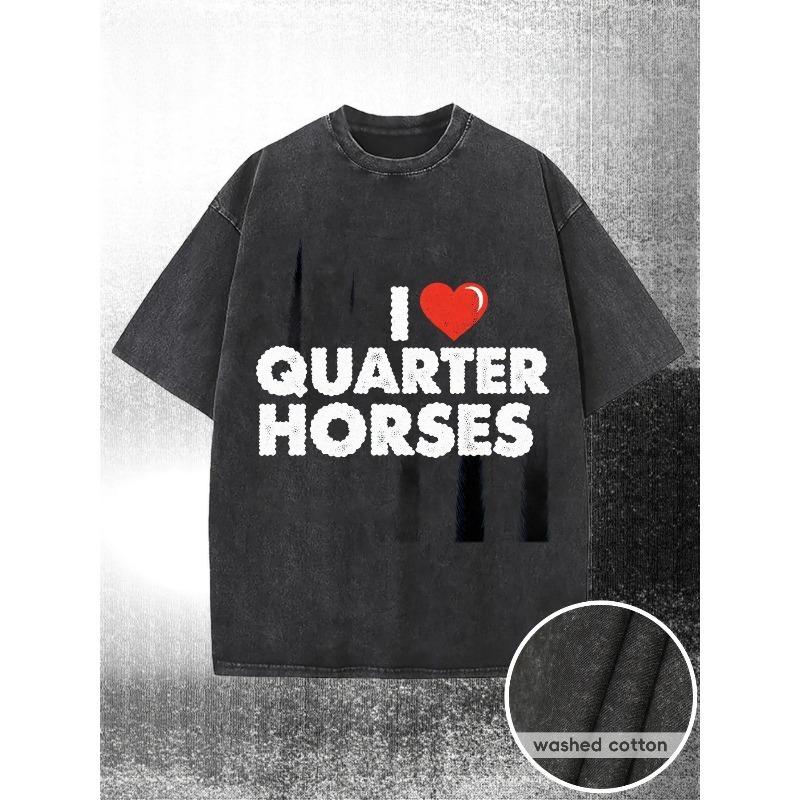 European sizes Men s T-Shirt, I Love Quarter Horses Graphic Tee with Textured Design, Casual Crew Neck Cotton T-Shirt with Bold Block Letters S чёрный