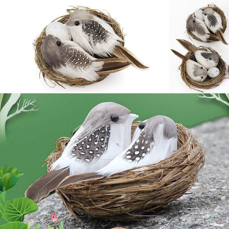 Realistic Set 1 Feathered Birds With Nest Birds Egg Artificial Garden Decor Tree