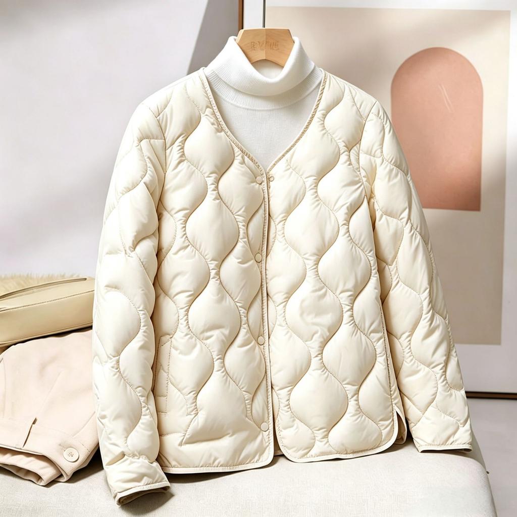 Autumn and winter new light and thin cotton-padded clothes women's short versatile fashion warm liner jacket V-neck cotton-padded jacket loose cotton