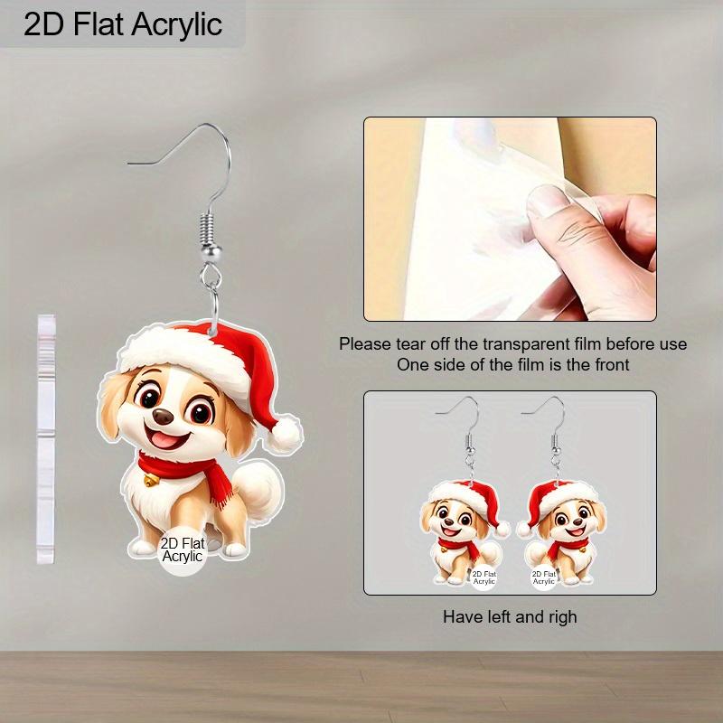 2D Flache Acryl Niedliche Weihnachten Mops Hund Haustiere Hängeohrringe für Hund Mon Geschenke Liebhaber Anime Welpen Schmuck für Frauen Feiertagsparty Dekorationen