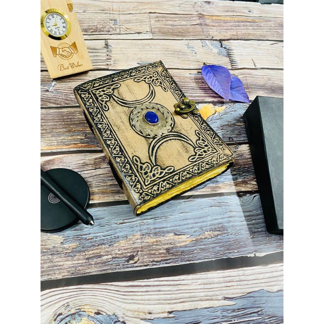 

Triple moon goddess Grimoire journal spell book embossed journal rustic pages C clasp lock 7 x 5 in - 100 Sheet