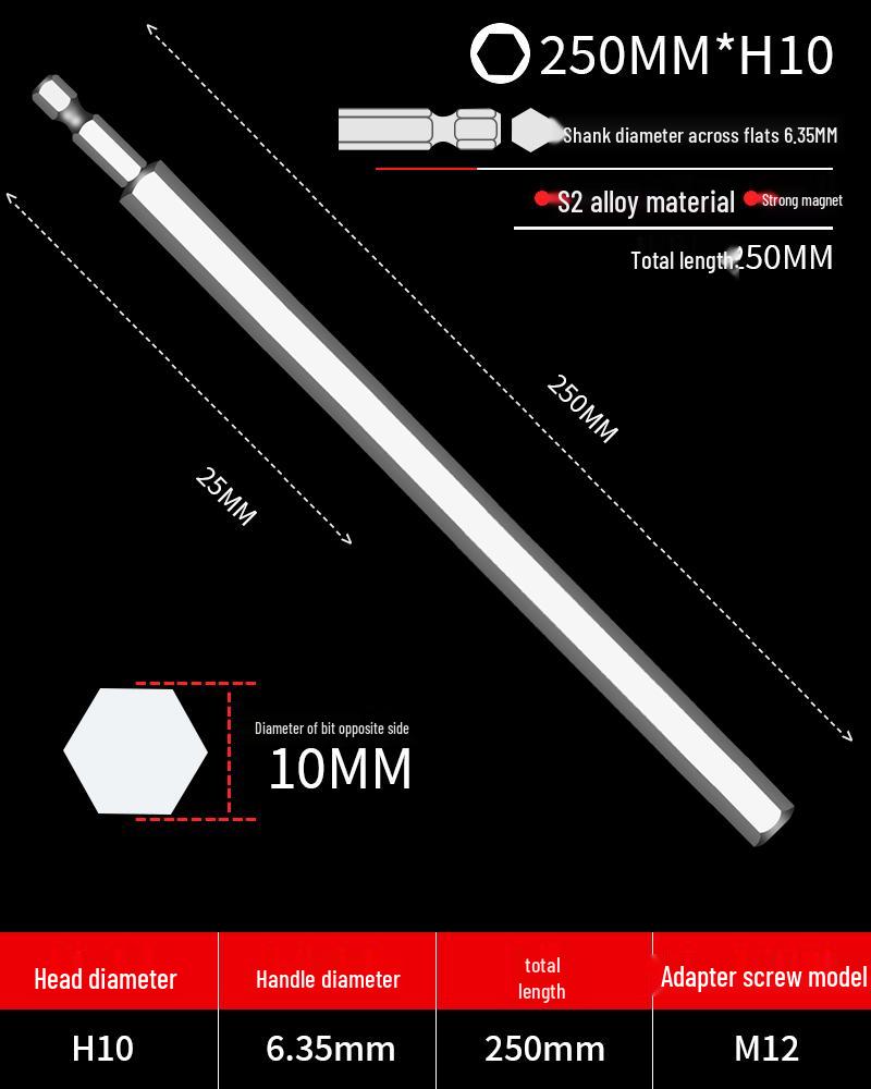 Hexagonal Screwdriver Bit Extension for Electric and Air Screwdrivers