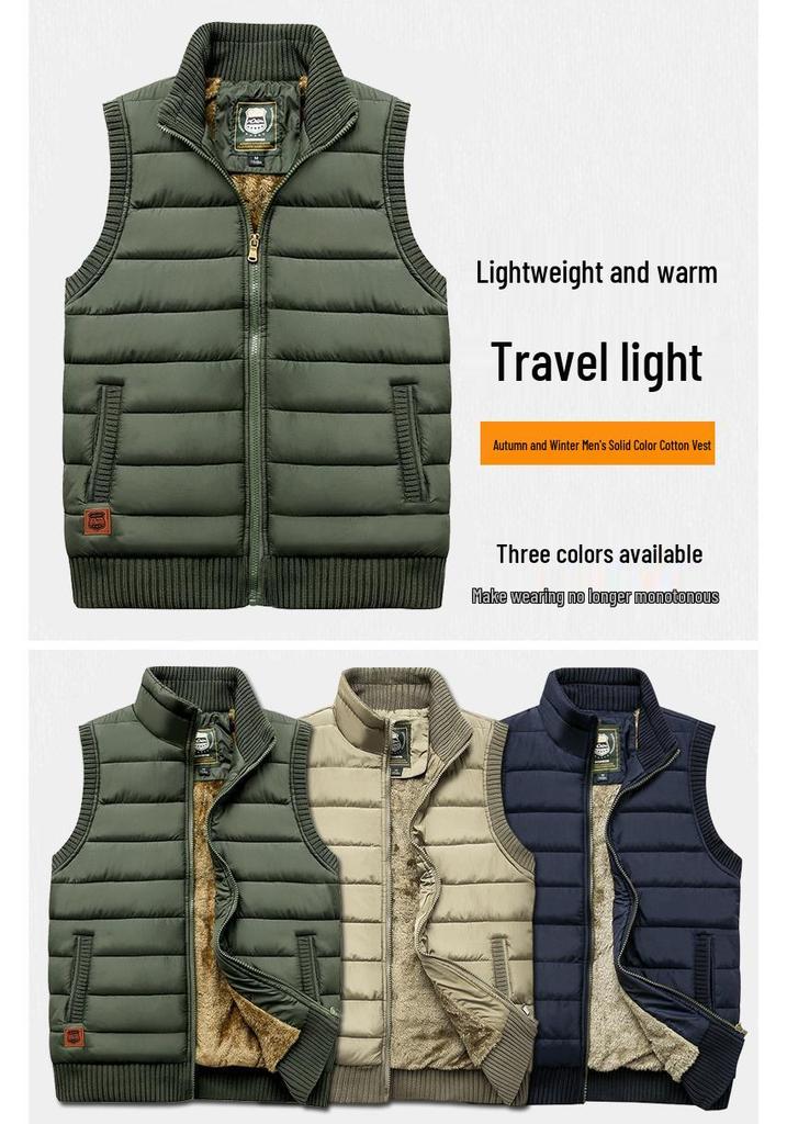 Men's Warm Cotton Vest Jacket: Autumn/Winter Velvet Thick Waistcoat