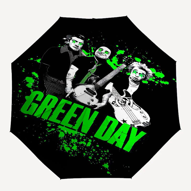

1pc Green Day Automatic Open Close Umbrella with 8-Rib Windproof Canopy Compact Portable Travel Umbrella10297