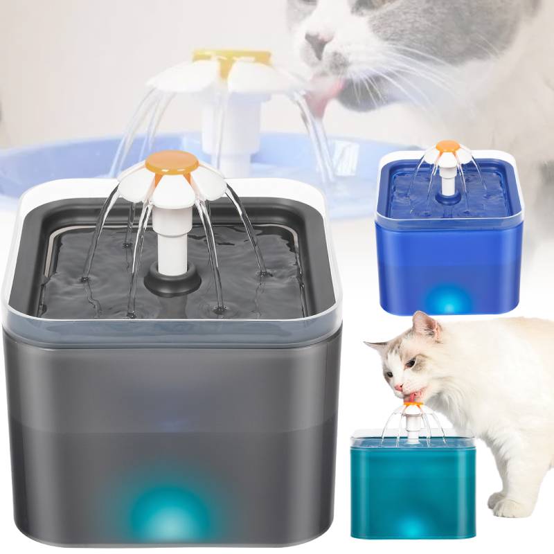 Water 2l Cat Fountain Pet Dog Led Drinking Bowl Automatic Dispenser Shape Cube