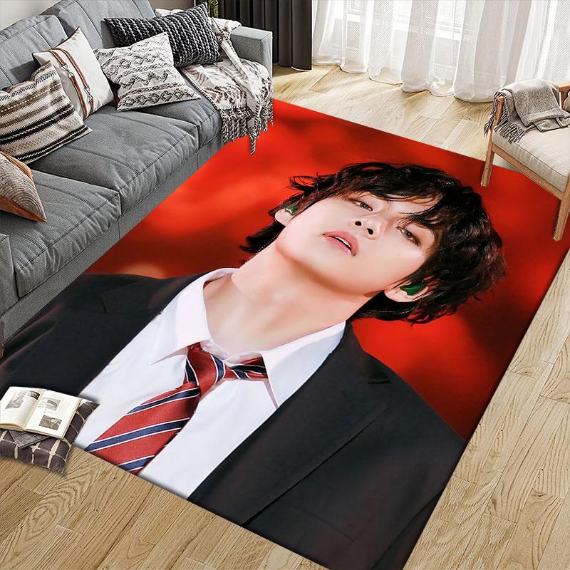 V Flannel Printed Carpet, Home Sofa Decoration for Living Room & Bedroom, Non‑Slip Play Flannel Floor Mat for Game Room