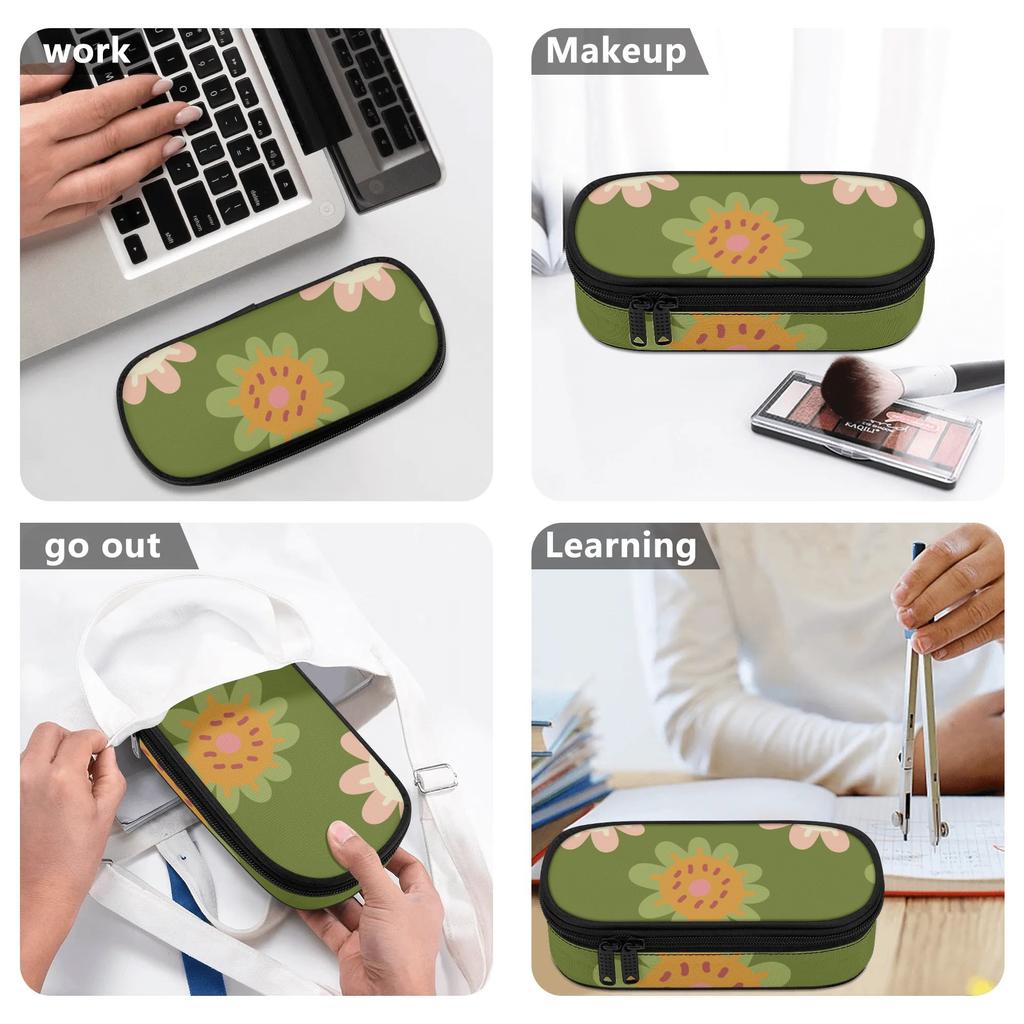 Pencil Bag 300D Polyester Large Capacity Zipper Closure with Main Compartment Mesh Pocket and Pen Slots for Middle School Students